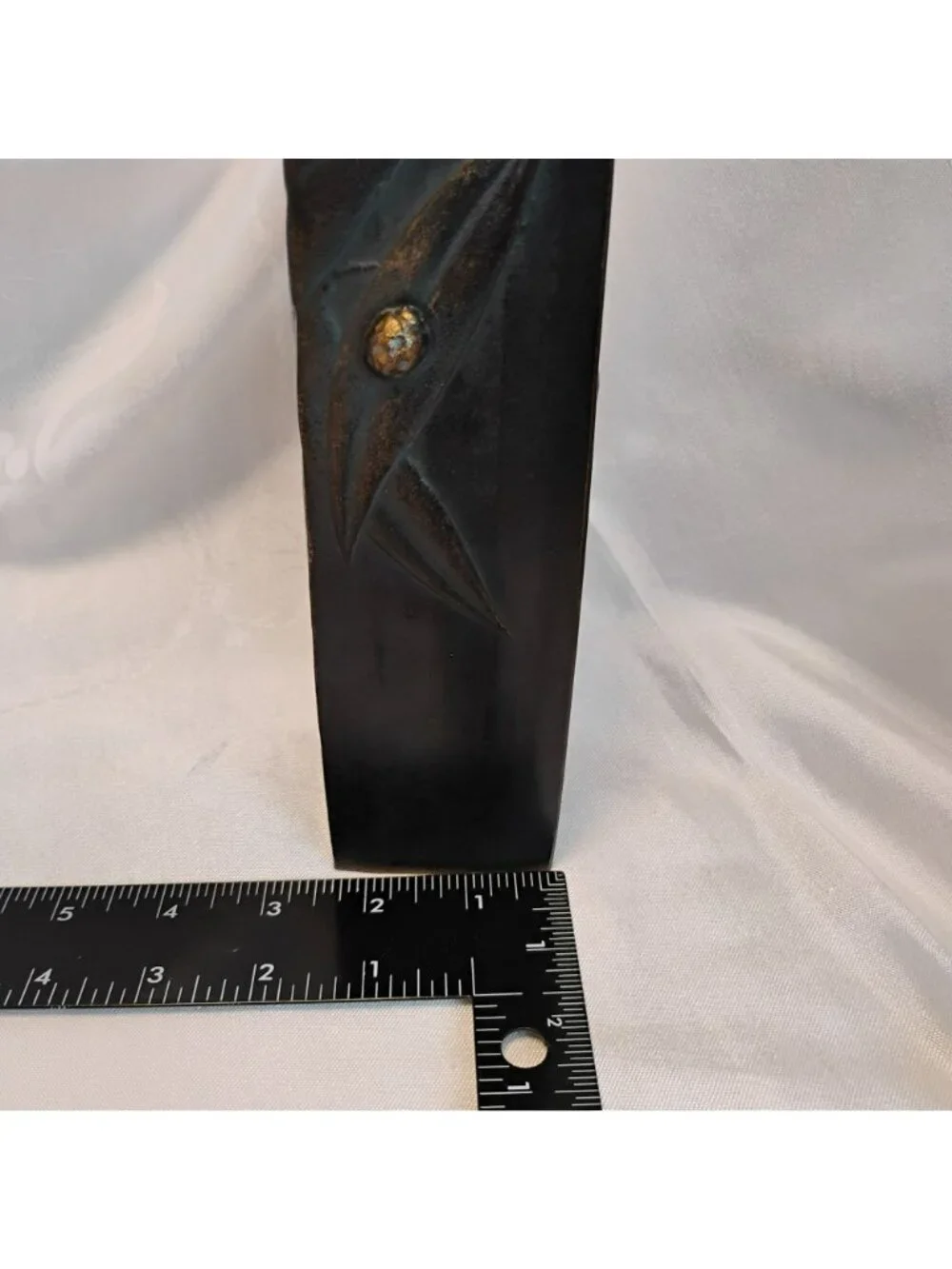 Vintage Japanese Ikebana Vase - MCM Faux Bronze Cast Metal Bamboo Pillar 9